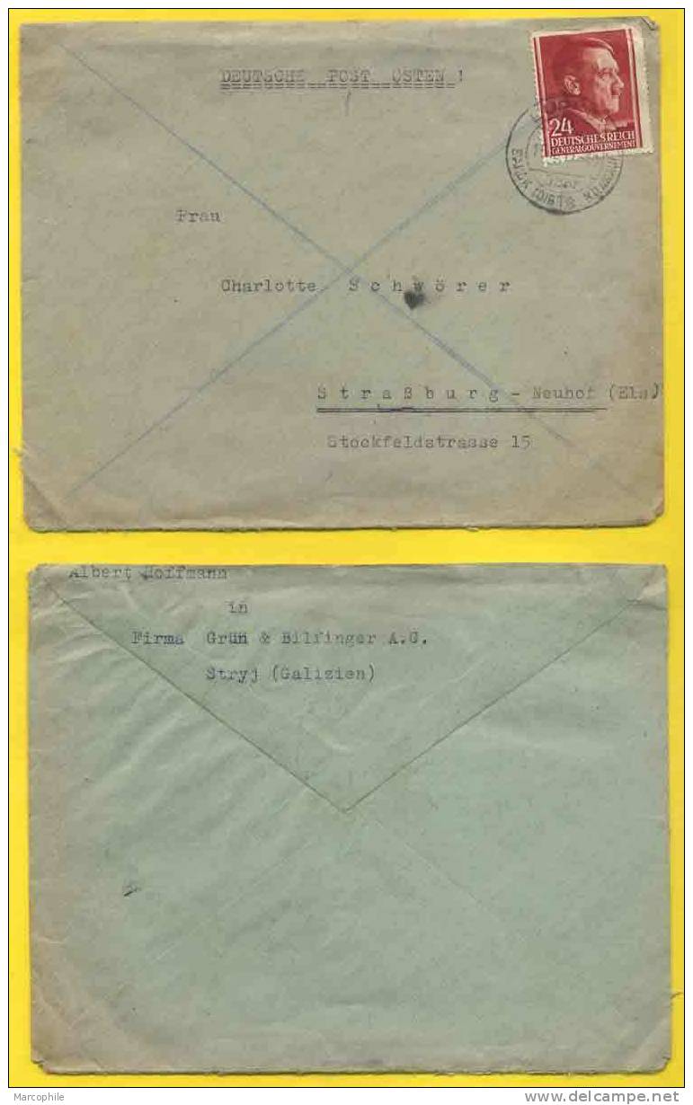 ALLEMAGNE - III REICH - POLOGNE - LUPKOW / 1943 LETTRE POUR STRASBOURG (ref 456) - Besetzungen 1938-45