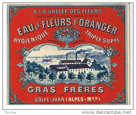 Etiquette "A La Vallée Des Fleurs" GRAS Frères - Parfumeurs-Distillateurs à GOLFE-JUAN - Etiquettes