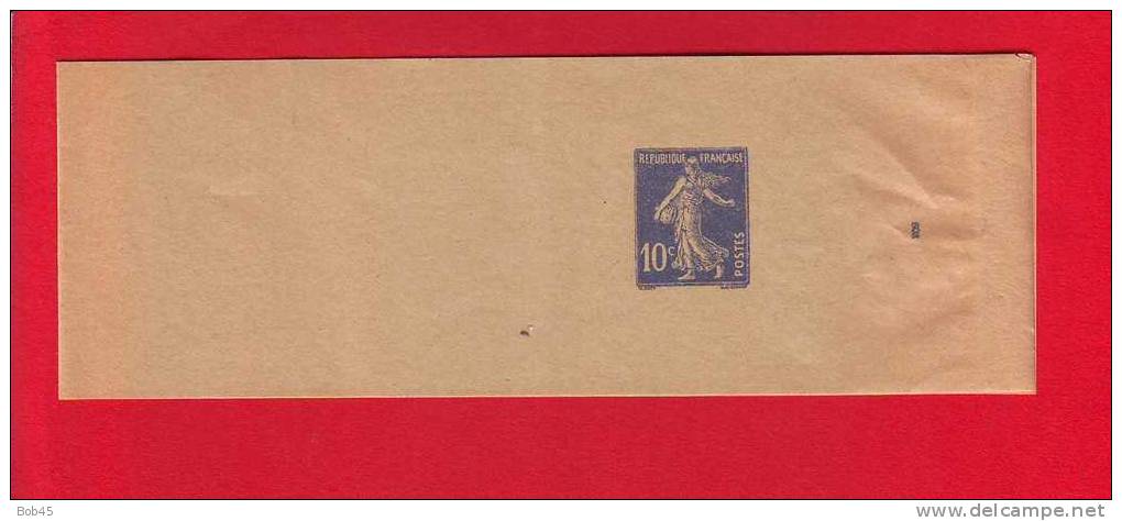 131 - Entier Postal Type Semeuse Fond Plein Inscription Maigre 10 C Bleu Outremer N° XXX (Y&T 279-BJ1) - Bandas Para Periodicos