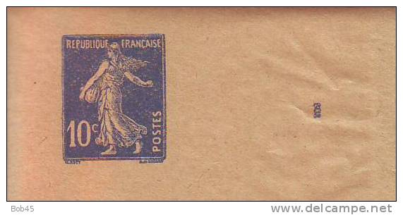 131 - Entier Postal Type Semeuse Fond Plein Inscription Maigre 10 C Bleu Outremer N° XXX (Y&T 279-BJ1) - Bandas Para Periodicos