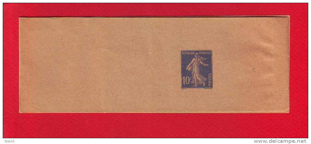 132 - Entier Postal Type Semeuse Fond Plein Inscription Maigre 10 C Bleu Outremer N° 747 (Y&T 279-BJ1) - Bandas Para Periodicos