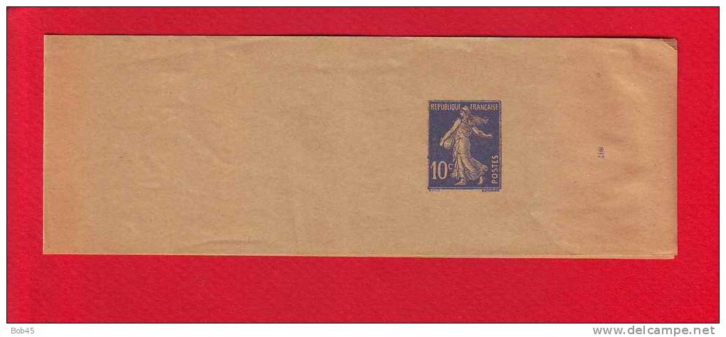 133 - Entier Postal Type Semeuse Fond Plein Inscription Maigre 10 C Bleu Outremer N° 807 (Y&T 279-BJ1) - Bandas Para Periodicos