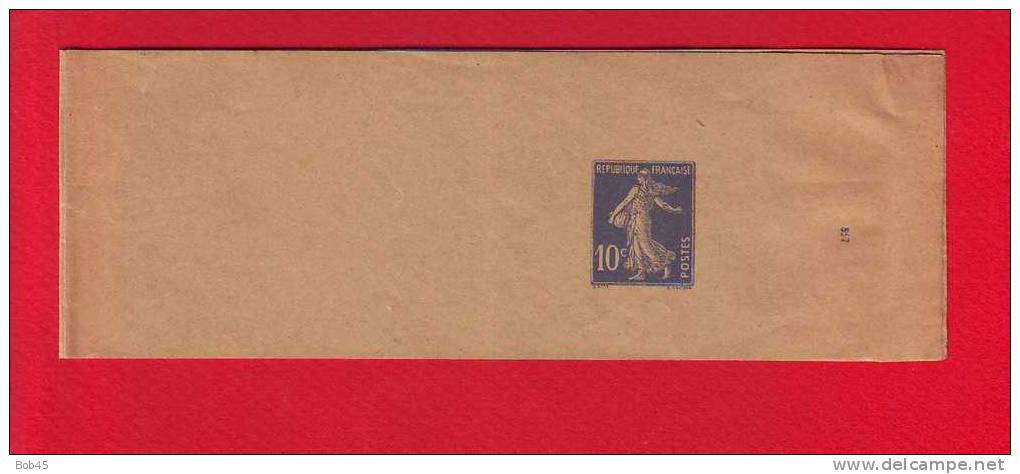 134 - Entier Postal Type Semeuse Fond Plein Inscription Maigre 10 C Bleu Outremer N° 817 (Y&T 279-BJ1) - Bandas Para Periodicos