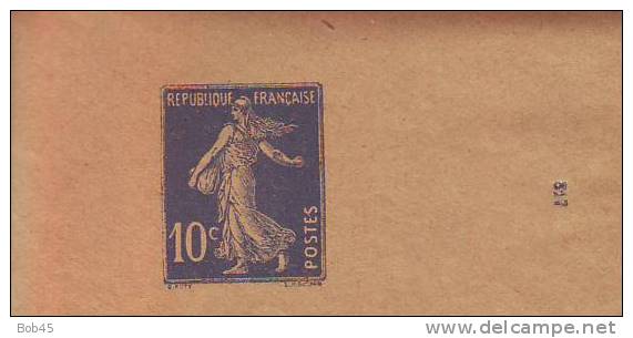 134 - Entier Postal Type Semeuse Fond Plein Inscription Maigre 10 C Bleu Outremer N° 817 (Y&T 279-BJ1) - Bandas Para Periodicos