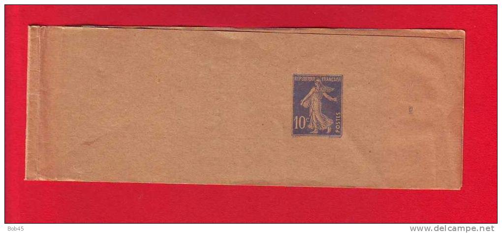 136 - Entier Postal Type Semeuse Fond Plein Inscription Maigre 10 C Bleu Outremer N° 838 (Y&T 279-BJ1) - Bandas Para Periodicos