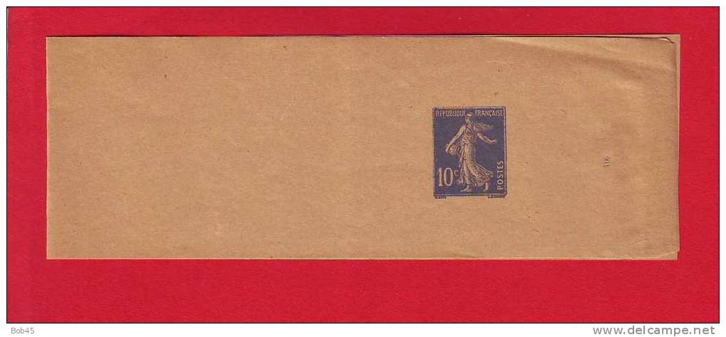 137 - Entier Postal Type Semeuse Fond Plein Inscription Maigre 10 C Bleu Outremer N° 901 (Y&T 279-BJ1) - Newspaper Bands