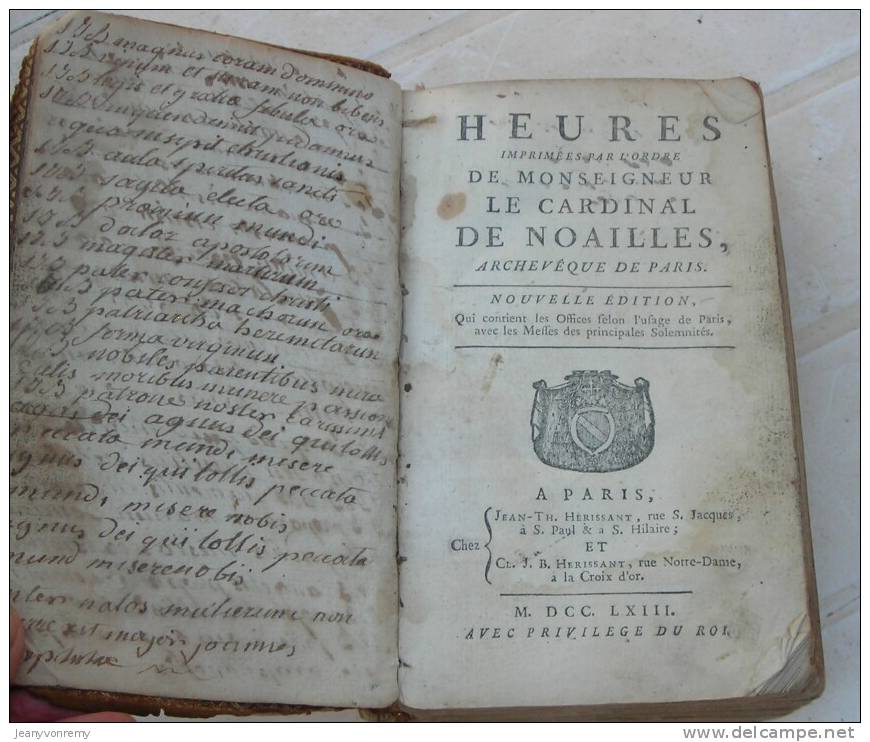 Heures Imprimées Par L´ordre De Monseigneur Le Cardinal De Noailles. 1763. - 1701-1800