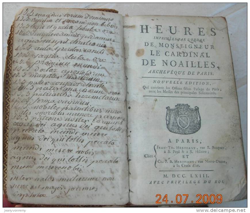 Heures Imprimées Par L´ordre De Monseigneur Le Cardinal De Noailles. 1763. - 1701-1800