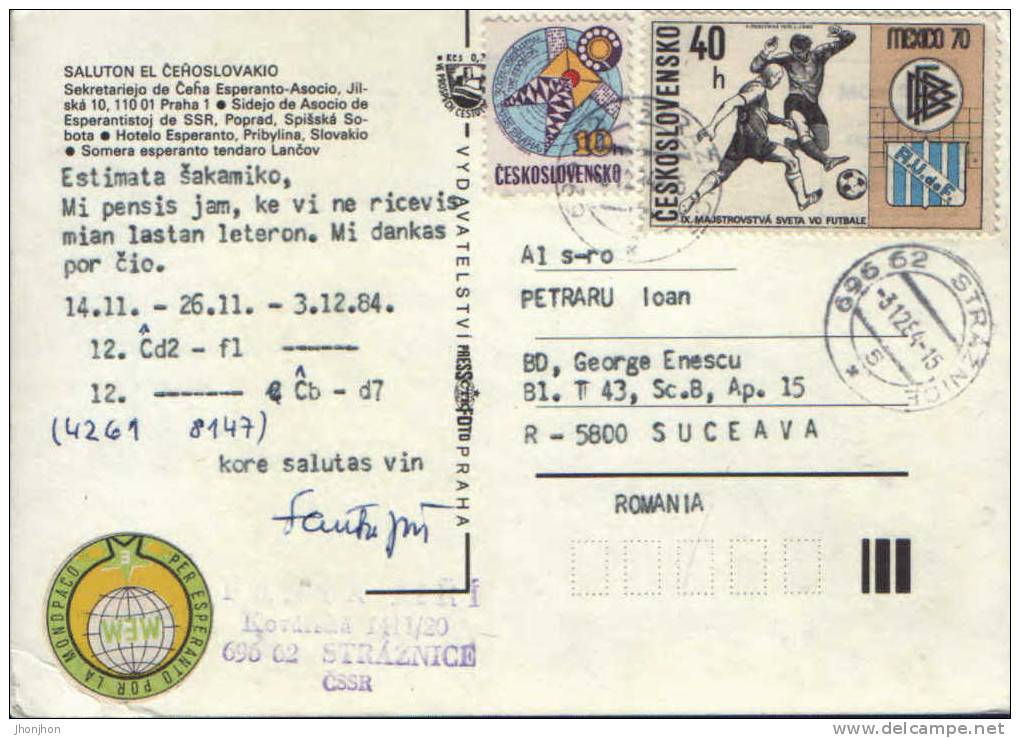 Tchecoslovaquie-Postal Stationery Postcard 1984- The World Peace Esperanto - Esperanto