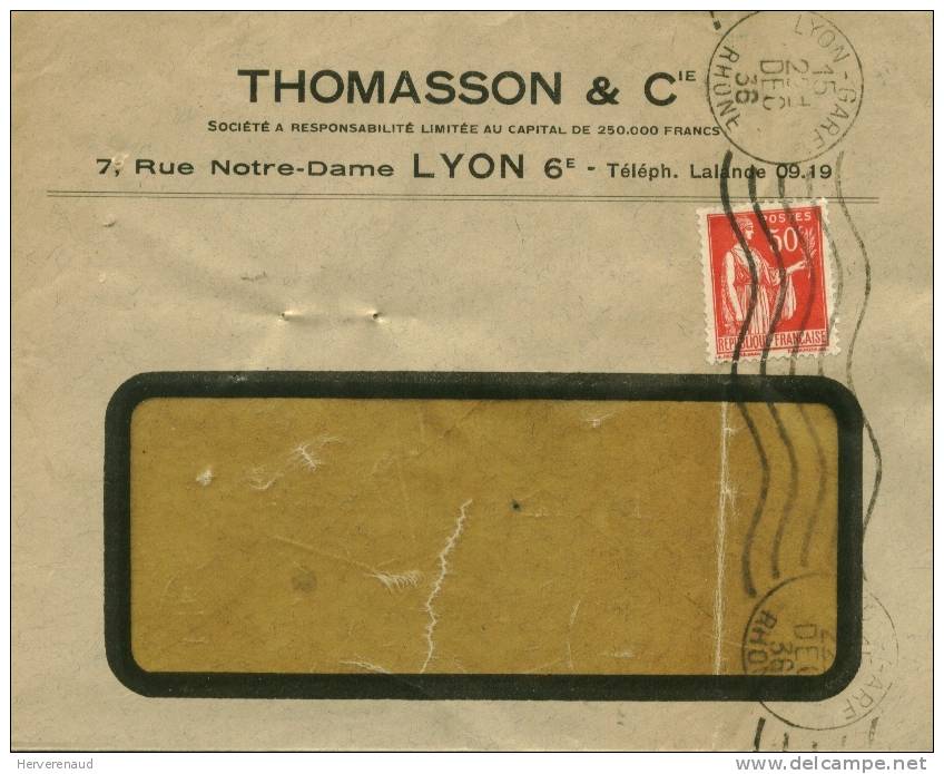 Paix N°283 Sur Lettre Des Ets Thomasson à Lyon,  Pour Chalon-sur-Saône - 1932-39 Vrede