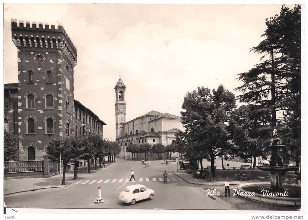 RHO - PIAZZA VISCONTI - B/N VIAGGIATA 1968 - ANIMATA E VETTURA D'EPOCA - - Rho