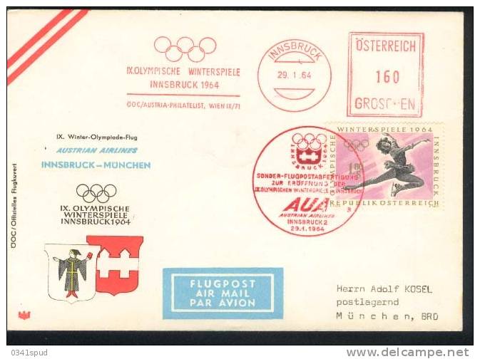 Jeux Olympiques 1964 Innsbruck  EMA Meter  Vol Olympique  Olympic Flight  Volo Olimpico  Innsbruck  Munchen - Winter 1964: Innsbruck