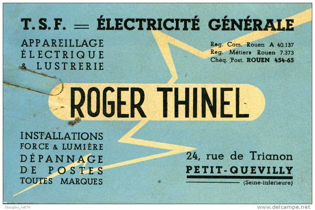 76-LE PETIT QUEVILLY...CARTE PUB 12/8 CM TSF.ELECTRICITE GENERALE ROGER THINEL..24,RUE DE TRIANON - Le Petit-Quevilly