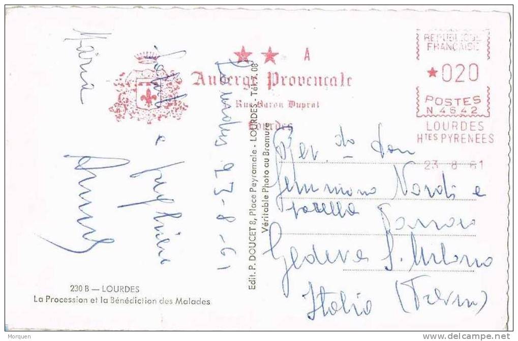 Postal LOURDES (Hautes Pyrenées) 1961. Franqueo Mecanico - Brieven En Documenten