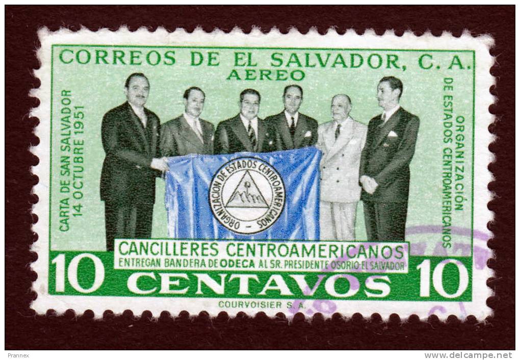 El Salvador, Scott #C156, Used, ODECA Officials And Flag, Issued 1954 - El Salvador