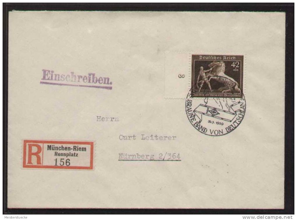 Dt. Reich - MiNr. 699 Als EF Auf R-Brief Mit SST Vom 30.7.1939 - MÜNCHEN-RIEM Mit Sonder-R-Zettel "Rennplatz - Briefe U. Dokumente