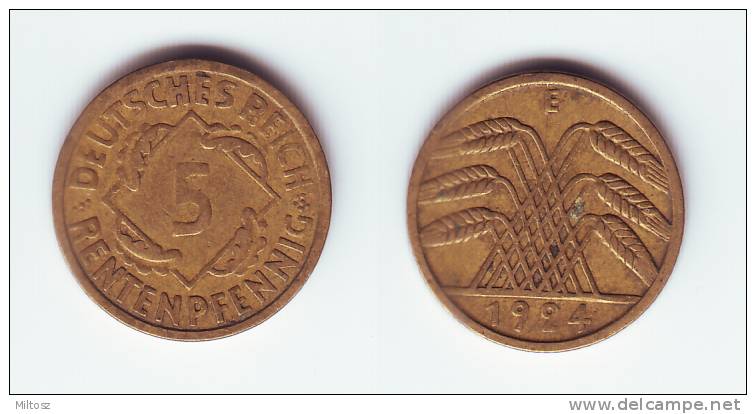 Germany 5 Rentenpfennig 1924 E - 5 Renten- & 5 Reichspfennig