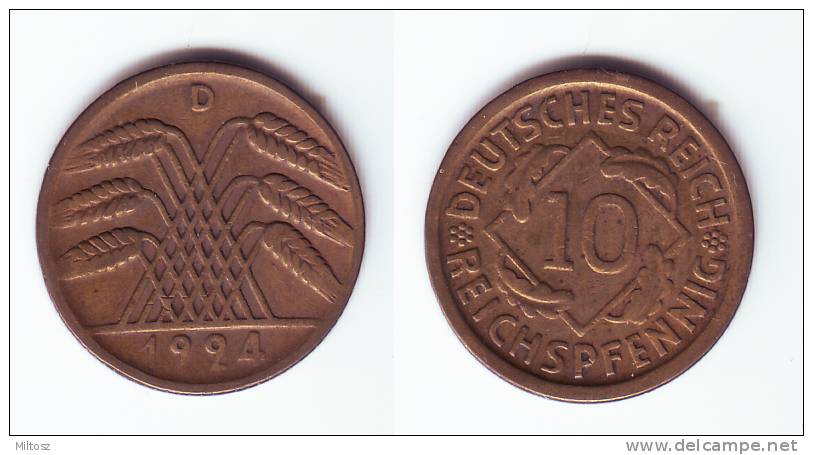 Germany 10 Reichspfennig 1924 D - 10 Rentenpfennig & 10 Reichspfennig