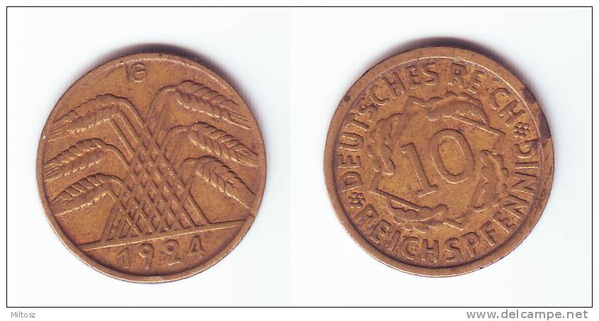 Germany 10 Reichspfennig 1924 G - 10 Rentenpfennig & 10 Reichspfennig