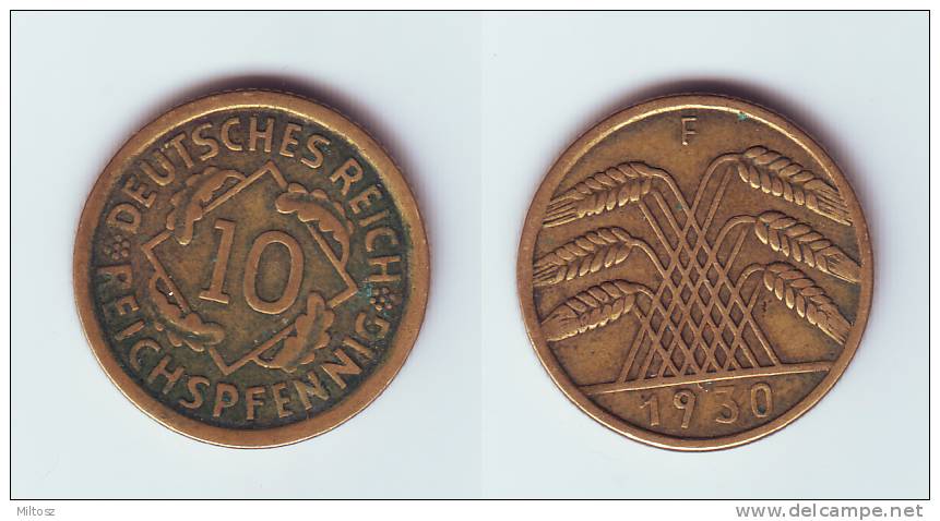 Germany 10 Reichspfennig 1930 F - 10 Rentenpfennig & 10 Reichspfennig