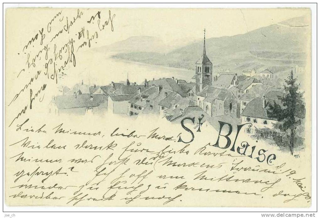Schweiz/Suisse: CPA Künstlerlitho St.Blaise 1900, 2 Scans - Saint-Blaise