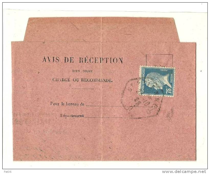 AVIS DE RECEPTION R. Obl.St.Etienne 25.10.1925 - Tarif à 75c. - Telegraph And Telephone