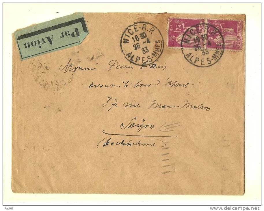 NICE RP Obl. 26-4 - 33 / Désti. Saigon V° MARSEILLE-GARE-AVION - 1927-1959 Covers & Documents