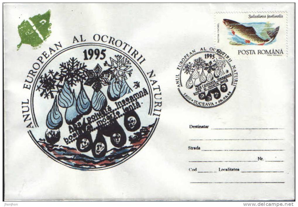 Romania-Envelope Occasionally 1995- Polluted Water Means Slow Death( Trout) - Pollution