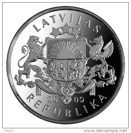 Latvia Coin 2009 THE  RING - NAMEJA  -  1 LATS  + LION & DRAGON  - UNC - Latvia