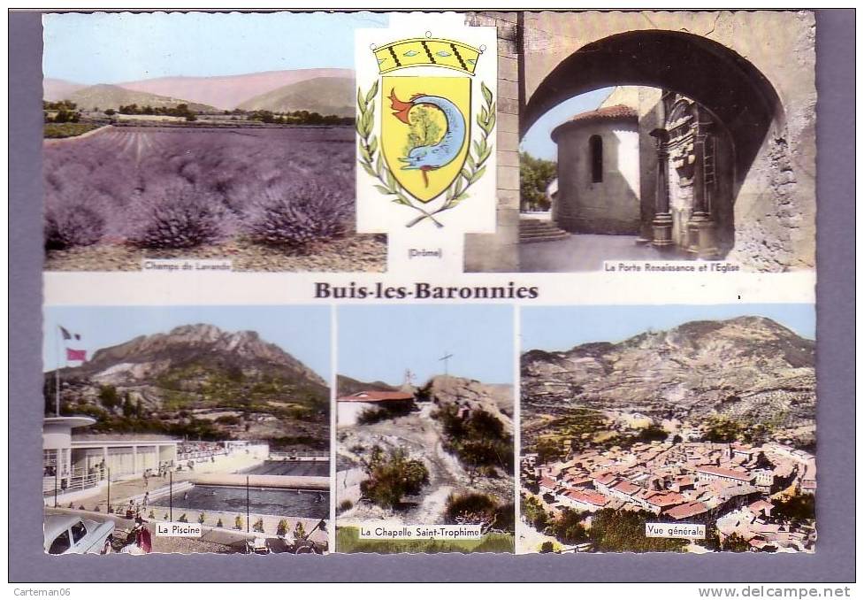 26 - Buis Les Baronnies - Multi-vues - Champs De Lavande, La Porte Renaissance Et L'église, Piscine, Chapelle, Blason - Buis-les-Baronnies