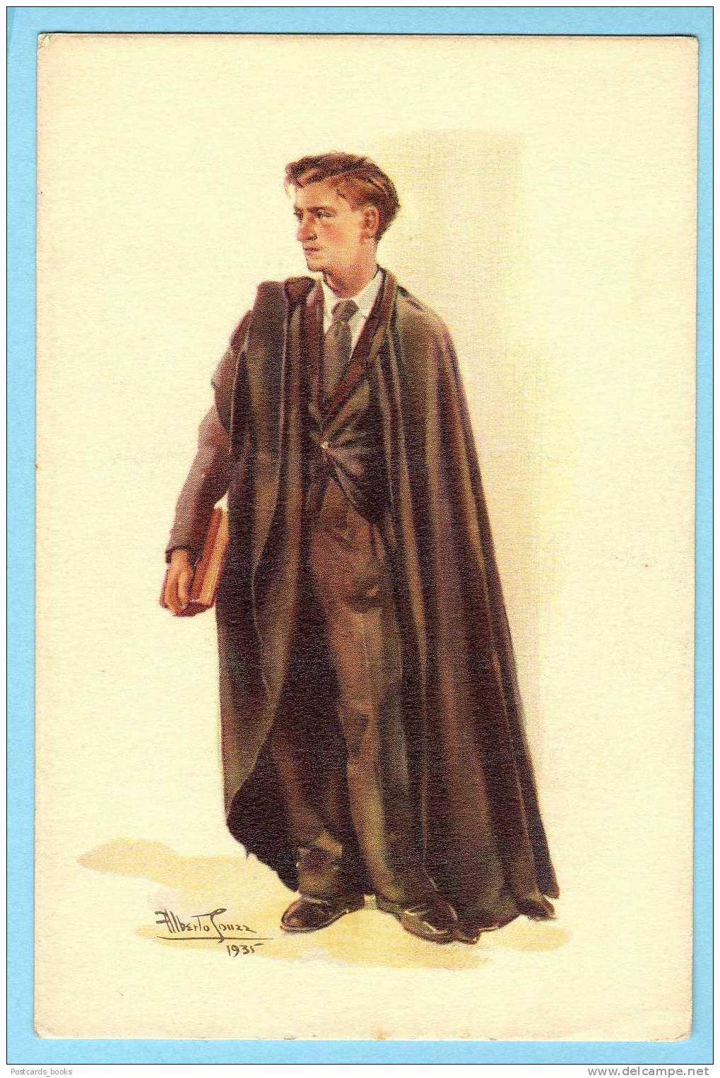 ALBERTO SOUZA / ESTUDANTE /STUDENT Coimbra - Costume. 1935 Vintage Postcard PORTUGAL Artist Signed - Coimbra