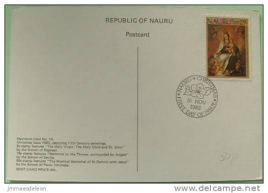 Nauru 1983 FDC Maxicard Unsent - Christmas - Virgin And Child - People Of Nauru Children - Nauru