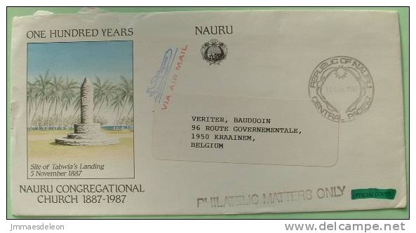 Nauru 1993 Oficial Cover To Belgium - Congregational Church Religion Coconut Trees Plane - Nauru