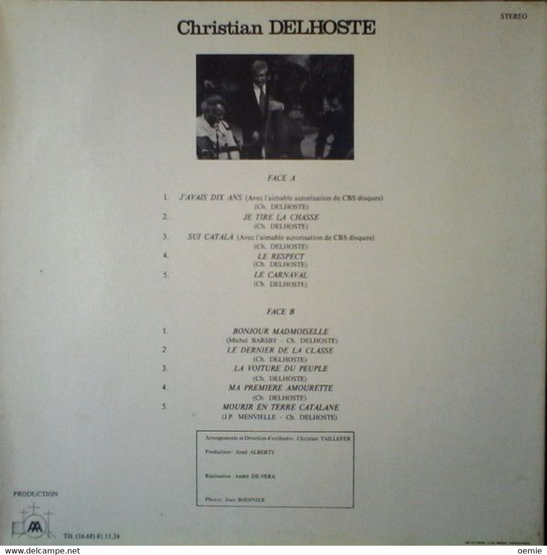 CHRISTIAN  DELHOSTE  °  AUTOGRAPHE  SUR  DISQUES  VINYLE   33 TOURS - Autogramme