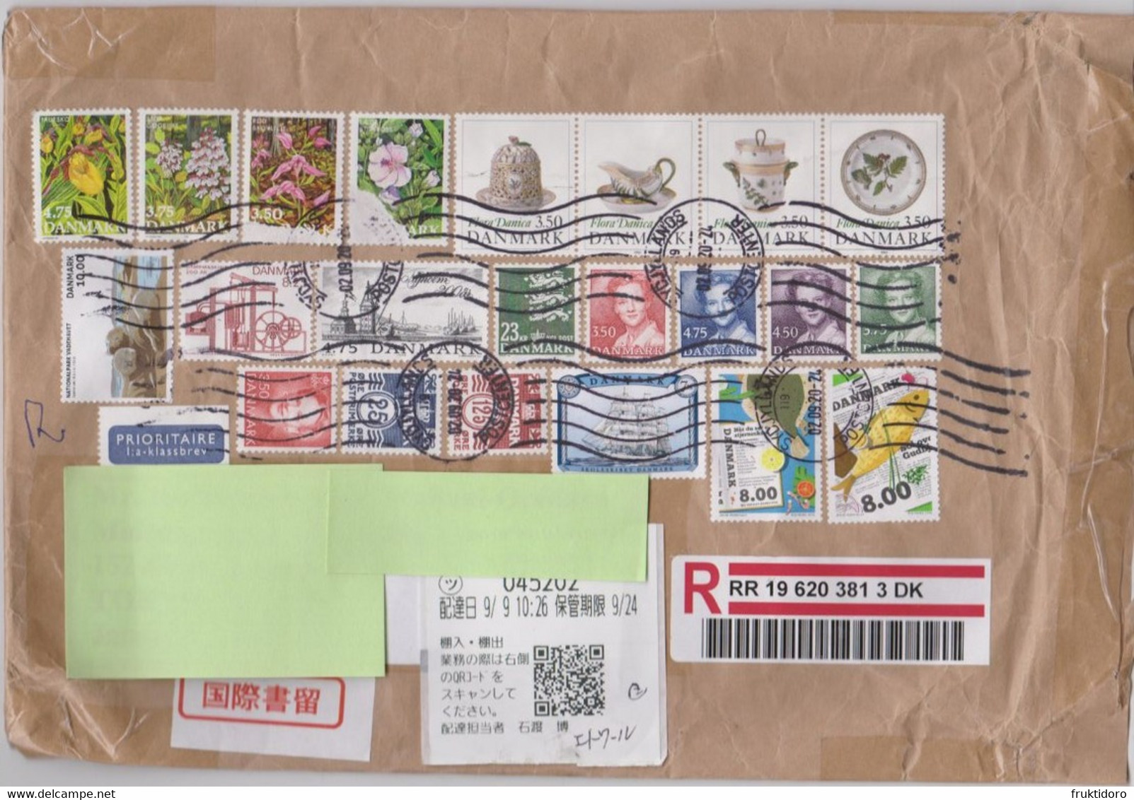 Denmark & Armenia Registered Letters To Japan With Bar Code And QR Code - Sammlungen