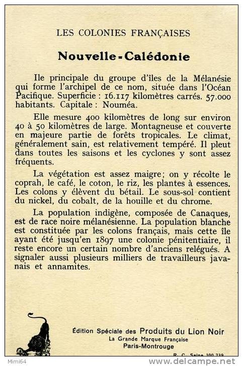 NOUVELLE CALEDONIE . PUBLICITE DES PRODUITS DU LION NOIR . - Nouvelle Calédonie