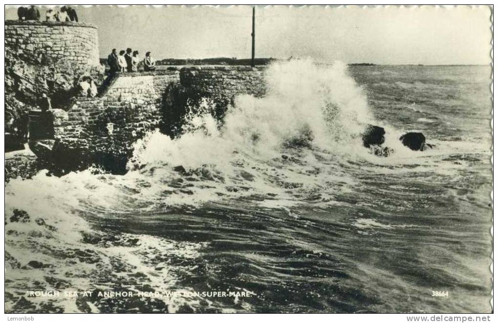 Britain United Kingdom - Rough Sea At Anchor Head, Weston-Super-Mare - 1959 Used Real Photo Postcard [P1913] - Weston-Super-Mare