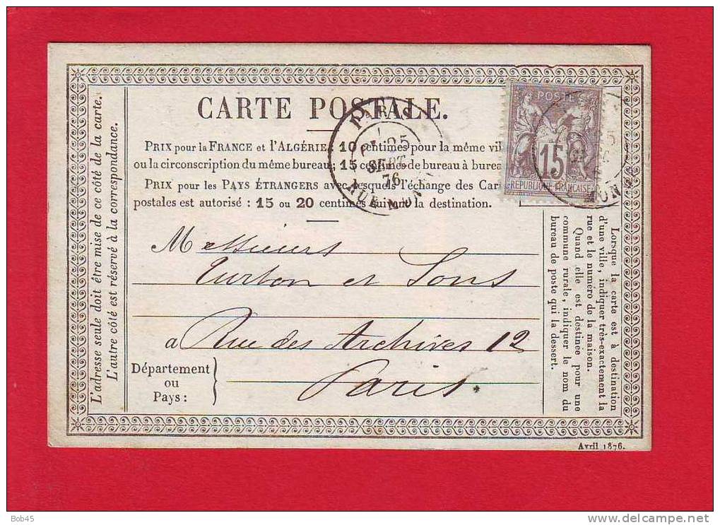 145 - Carte Postale Precurseur Type Sage 15 C Gris Oblitere Avec Correspondance - Precursor Cards