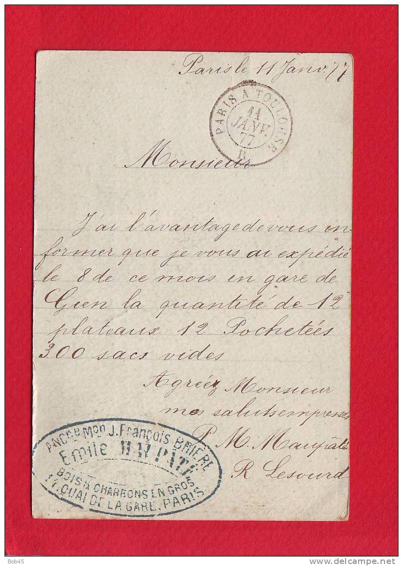 149 - Carte Postale Precurseur Type Sage 15 C Gris Oblitere Avec Correspondance Aubigny Sur Nere - Cartes Précurseurs
