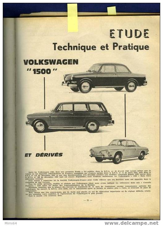 REVUE TECHNIQUE AUTOMOBILE .  DE VOLKSWAGEN TOUS TYPES 1500  Cm 3 . FACEL - VEGA TOUS MODELES  N ° 231 JUILLET 1965 - Auto