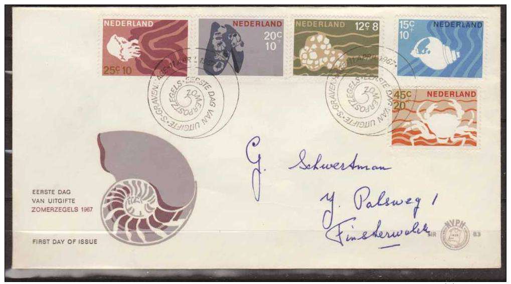 Netherlands, Nederland, 1967, Sea Animals, Whelk, Mussels, Jellyfish, Crabs, E 83, FDC - Maritiem Leven