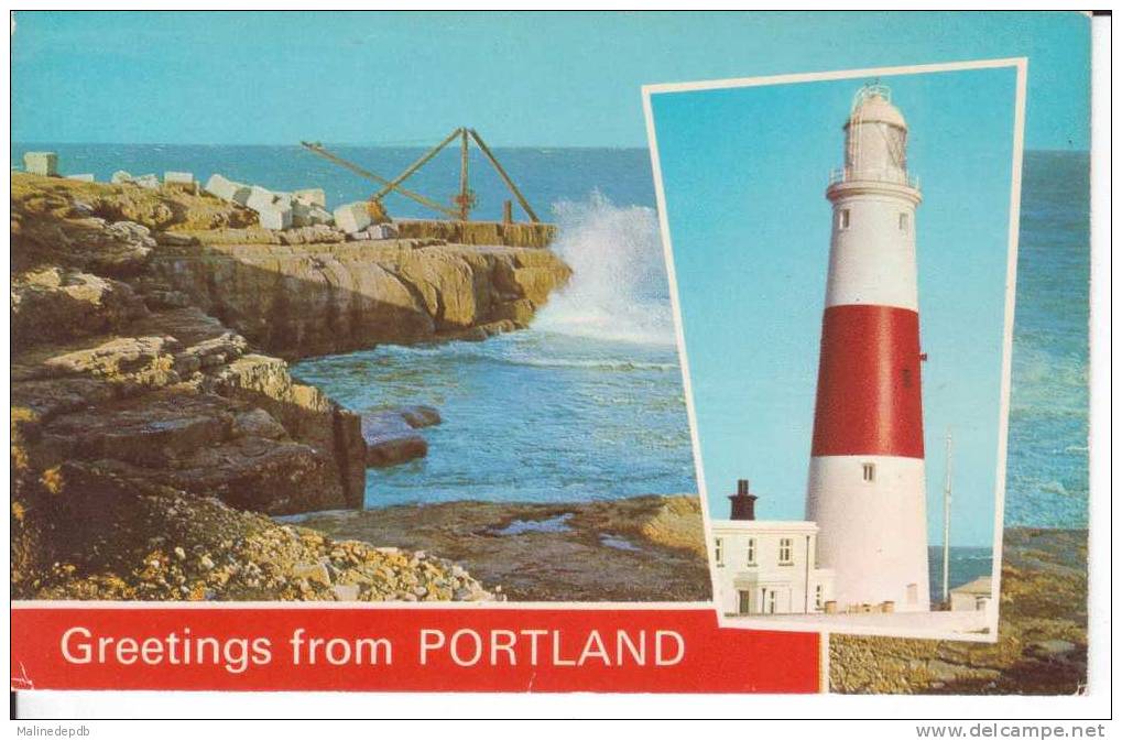 CPA GREETINGS FROM PORTLAND THE LIGHTHOUSE ROUGH SEA - Andere & Zonder Classificatie