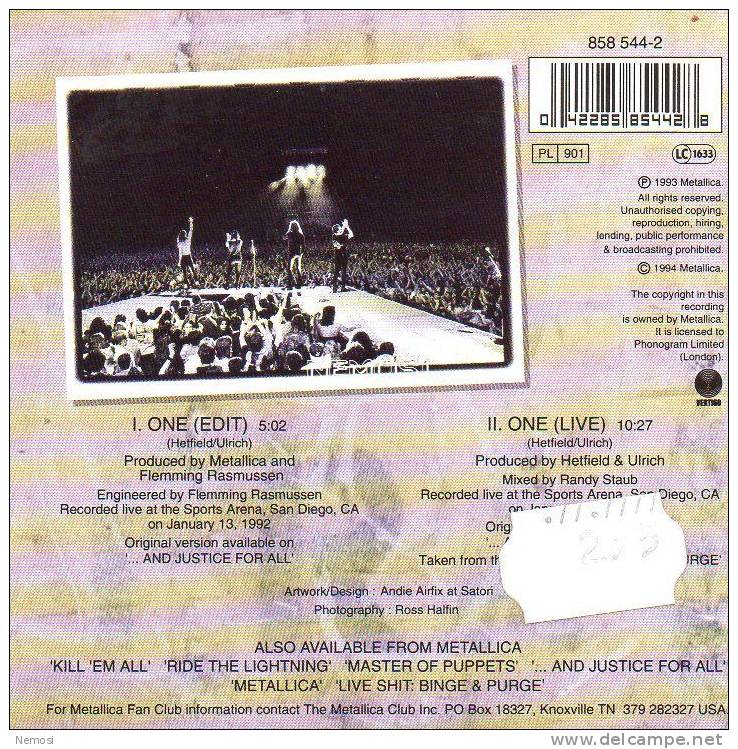 CD - METALLICA - One (edit - 5.02) - Same (live - 10.27) - Collectors