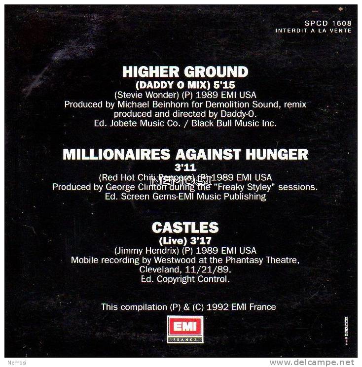 CD - RED HOT CHILI PEPPERS - Higher Ground (daddy O Mix - 5.15) - Millionaires Against Hunger (3.11) - Castles - PROMO - Collector's Editions