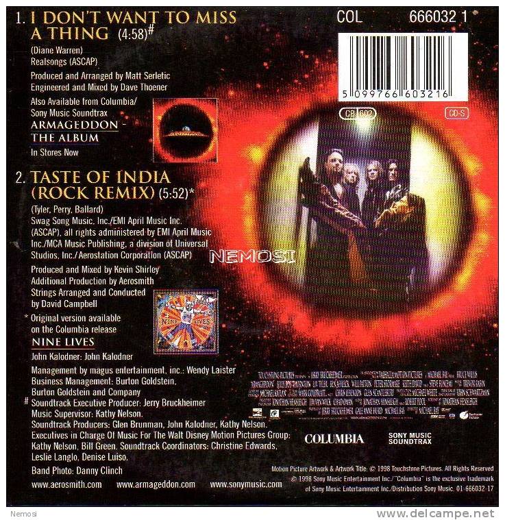 CD - AEROSMITH - I Don't Want To Miss A Thing (4.58) - Taste Of India (rock Remix - 5.52) - Collector's Editions