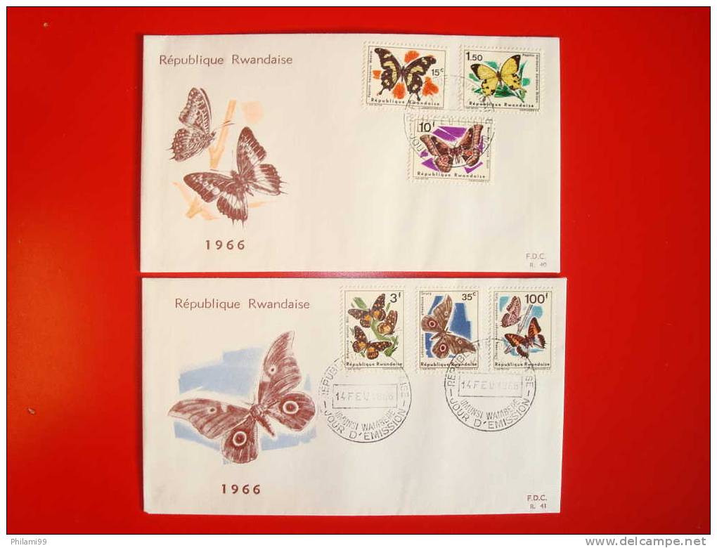 RWANDA 1966 FDC PAPILLONS / BUTTERFLIES 138/143  / Cotation 14 € / INSECTS - 1962-1969