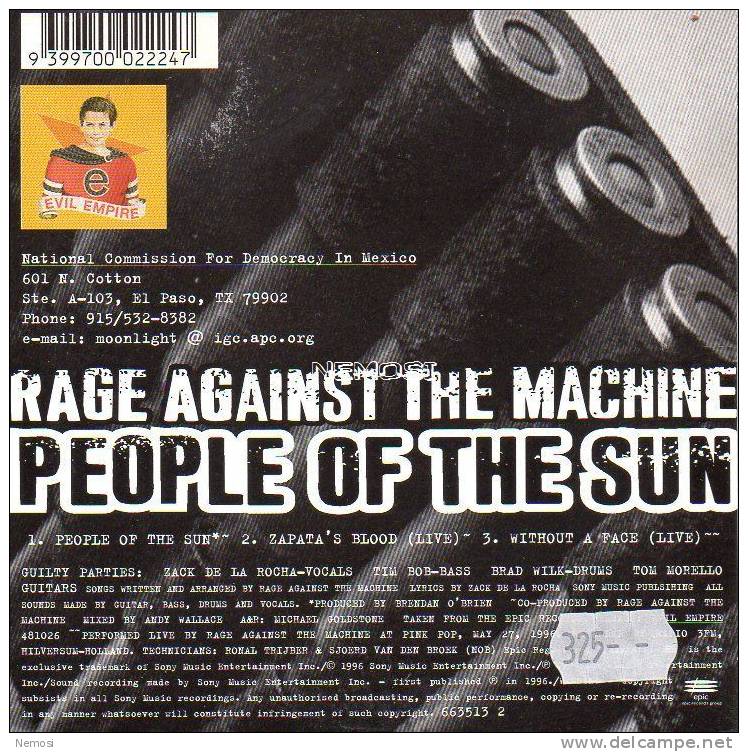 CD - RAGE AGAINST THE MACHINE - People Of The Sun (2.34) - Zapata's Blood (live) - Without A Face (live) - Verzameluitgaven