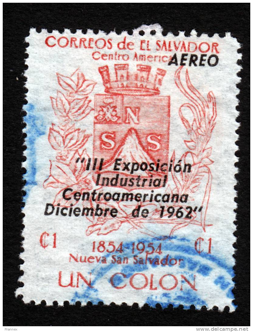 El Salvador, Scott #C194, Used, Coat Of Arms Of Nueva San Salvador Overprinted, Issued 1962 - El Salvador