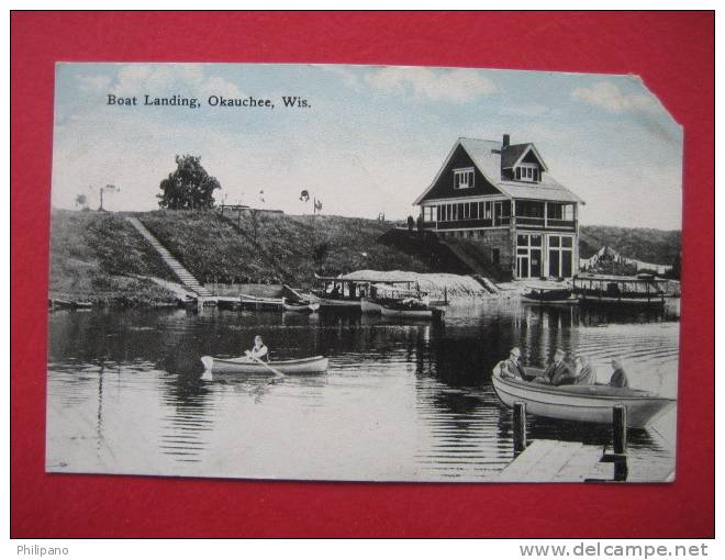 Okauchee WI  Boat Landing 1917 Canel- Top Right Cornor Clip - Autres & Non Classés