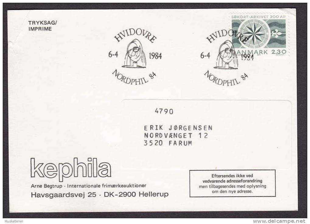 Denmark KEPHILA Deluxe Sonder Special Cancel Card HVIDOVRE NORDPHIL '84 1984 Card To Farum TRYKSAG / IMPRIME - Briefe U. Dokumente